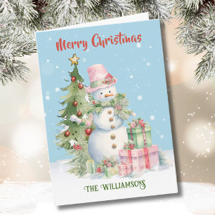 Stylish Snowman (Lady) Watercolor Christmas Tree  Card