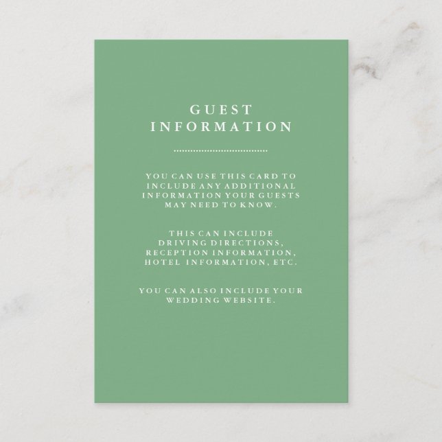 Stylish Soft Green Wedding Guest Information Enclosure Card (Front)