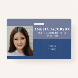 Stylish Solid Blue Purple Employee Photo ID Logo ID Badge