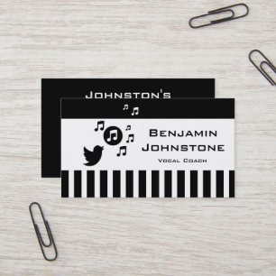 Stylish Songbird Black White Personalised Stripes Business Card