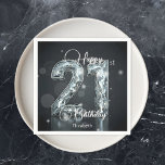 Stylish Sparkling Diamond on Black 21st Birthday Napkin<br><div class="desc">Celebrate a milestone in style with this customisable 21st Birthday paper napkin. The design features a brilliant diamond-inspired "21" set against a rich black, elegant backdrop, radiating sophistication and excitement. A flowing “Happy 21st Birthday” script adds a touch of celebration, while the option to personalise with any name makes it...</div>