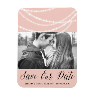 Stylish Sparkling Lights Chic Photo Save The Date Magnet