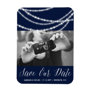 Stylish Sparkling Lights Chic Photo Save The Date Magnet