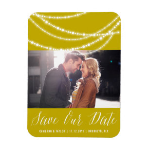 Stylish Sparkling Lights Chic Photo Save The Date Magnet