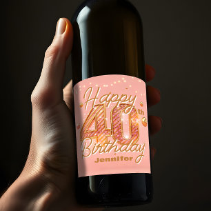 Stylish Sparkling Soft Pink & Gold 40th Birthday  Wine Label