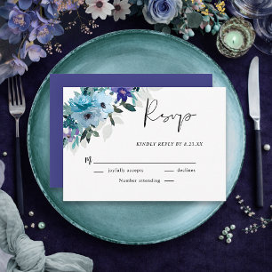 Stylish spring dusty blue purple floral wedding RSVP card
