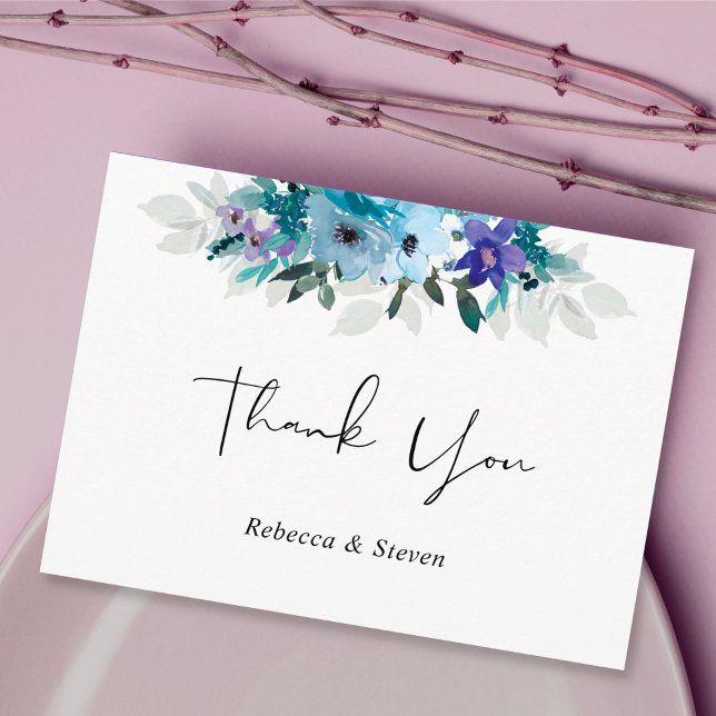 Stylish spring dusty blue purple floral wedding  thank you card (Creator Uploaded)