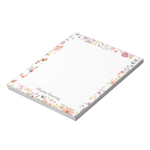 Stylish Spring Floral Pattern Personalised Name Notepad