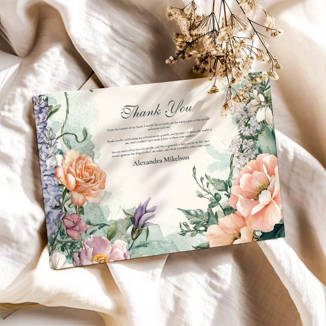 Stylish Spring Wildflower Graduation Party Thank You Card (Creator Uploaded)