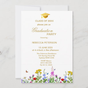Stylish Spring Wildflower Meadow Garden Graduation Invitation