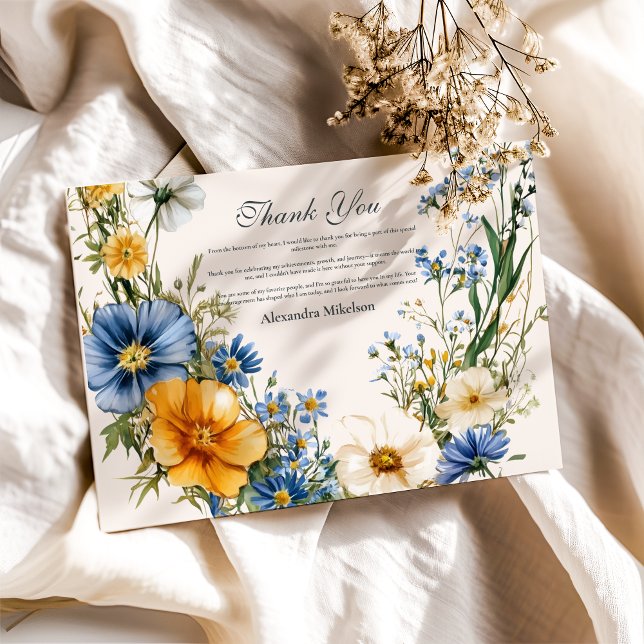 Stylish Spring Wildflower Meadow Garden Graduation Thank You Card (Creator Uploaded)