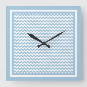 Stylish Square Wall Clock, Blue and White Chevrons Square Wall Clock