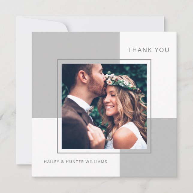Stylish Square Wedding Thank You with Photo (Front)