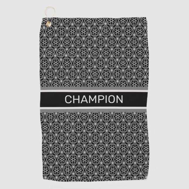 Stylish Star Pattern in Black & Light Silver Grey Golf Towel (Front)