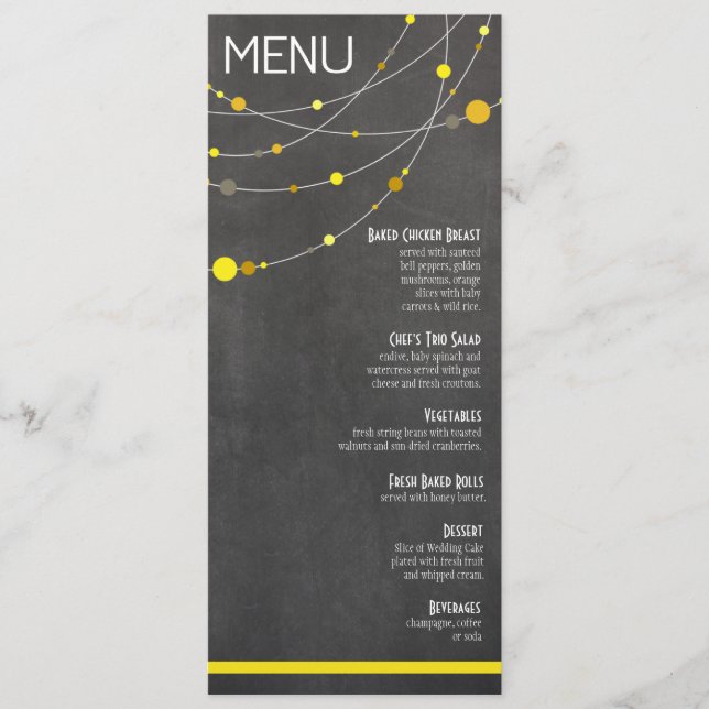 Stylish Strands Menu | chalkboard yellow (Front)