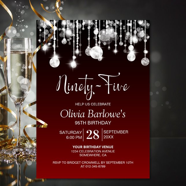 Stylish String Lights Red 95th Birthday Party Invitation (Creator Uploaded)