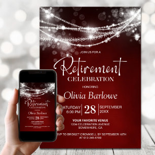 Stylish String Lights Red Retirement Party Invitation