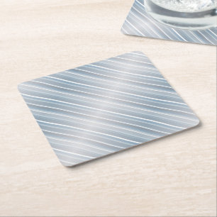 Stylish striped grey-blue square paper coaster