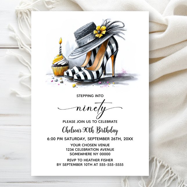 Stylish Striped High Heel Shoes 90th Birthday Invitation (Creator Uploaded)