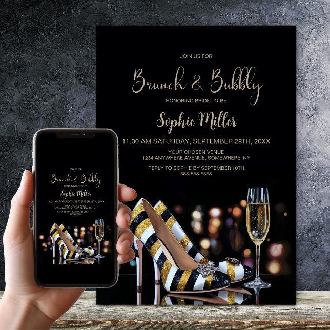 Stylish Striped High Heel Shoes Brunch and Bubbly Invitation (Creator Uploaded)