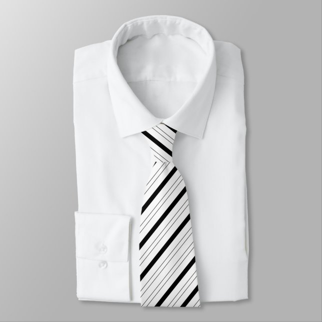 Stylish Striped Pattern Black and White Neck Tie (Tied)
