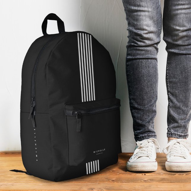 Stylish Stripes Black White Minimal Sporty Printed Backpack (Stylish Stripes Black White Minimal Sporty Printed Backpack
)