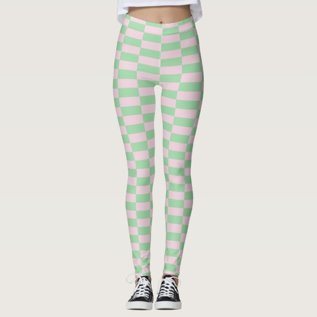 Stylish Stripes Pattern Pink Green Leggings (Front)