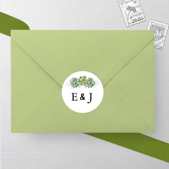 Stylish Succulent Wedding Classic Round Sticker (Creator Uploaded)
