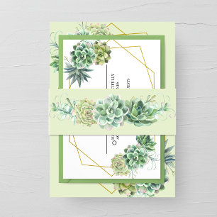 Stylish Succulent Wedding Invitation Belly Band
