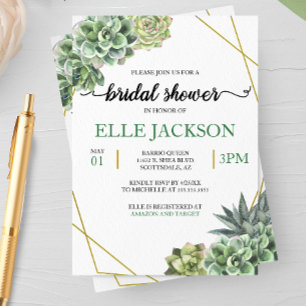 Stylish Succulents Geometric Frame Bridal Shower Invitation
