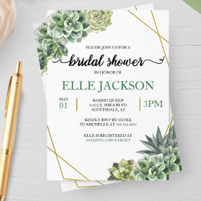 Stylish Succulents Geometric Frame Bridal Shower  Invitation (Creator Uploaded)