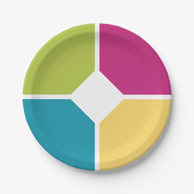 Stylish SUMMER COLORS Quadrants Optional Monogram Paper Plate (Front)