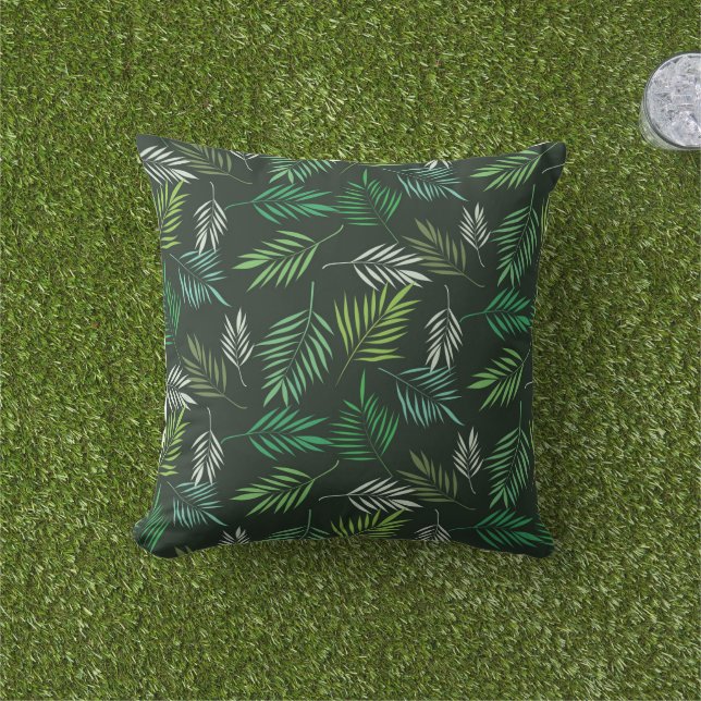Stylish Summer Green Tropical Palm Leaves  Cushion (Grass)