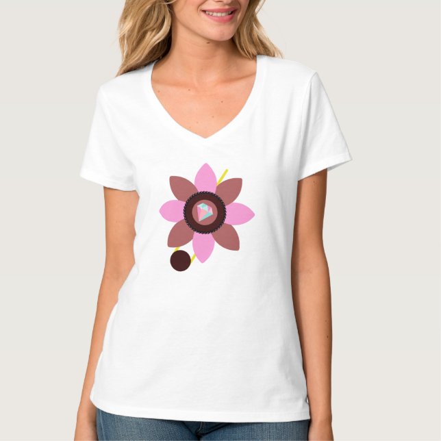 Stylish Summer Women's Pink Brown Flower Clothing  T-Shirt (Front)