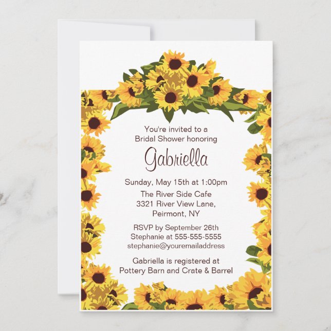 Stylish Sunflower Frame Bridal Shower Invite (Front)