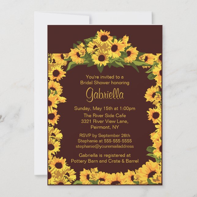 Stylish Sunflower Frame Bridal Shower Invite (Front)