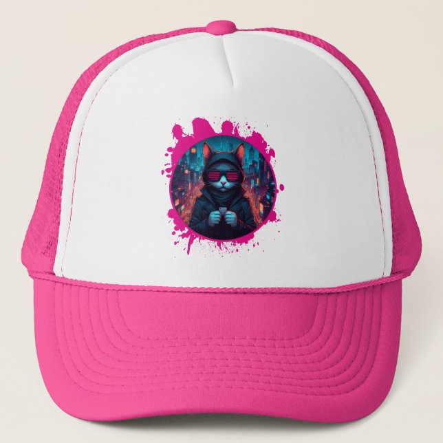 Stylish Sunglasses Cat Trucker Hat (Front)