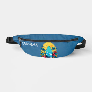 Stylish surfboard with lush tropical flowers. bum bags