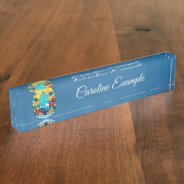 Stylish surfboard with lush tropical flowers.  nameplate (Side)