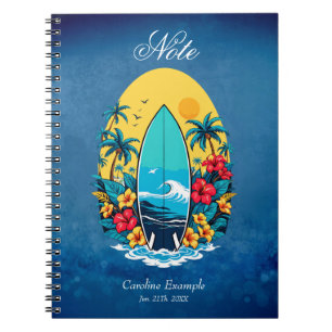 Stylish surfboard with lush tropical flowers. notebook