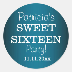 Stylish Sweet 16 Party Stickers : Metallic Blue