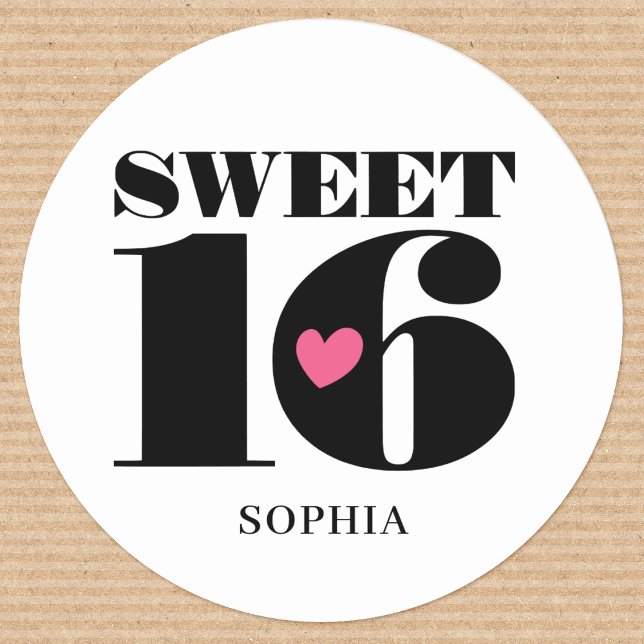 Stylish Sweet Sixteen Birthday Custom Name White Classic Round Sticker (Creator Uploaded)