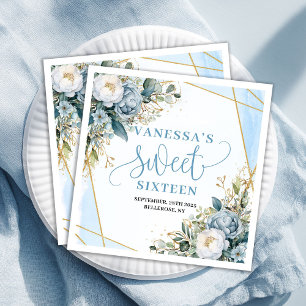 Stylish Sweet Sixteen Dusty Blue Greenery Party Napkin