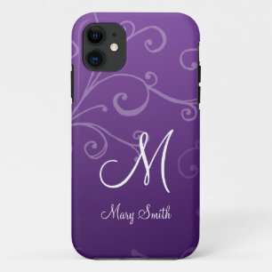 Stylish Swirl Custom Monogram Purple Case-Mate iPhone Case