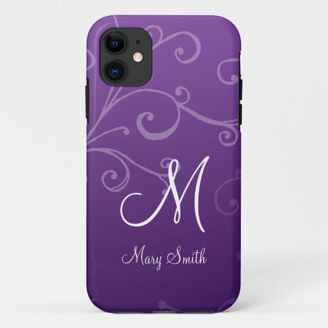 Stylish Swirl Custom Monogram Purple Case-Mate iPhone Case (Back)