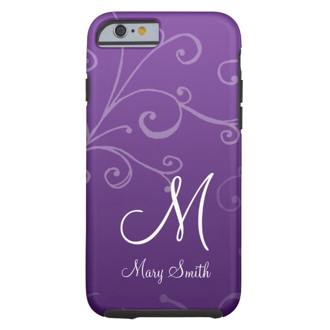 Stylish Swirl Custom Monogram Purple Case-Mate iPhone Case (Back)