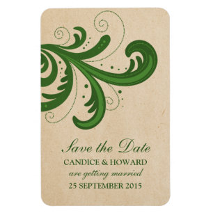Stylish Swirls Save the Date Magnet, Green Magnet