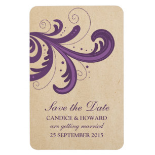 Stylish Swirls Save the Date Magnet, Purple Magnet
