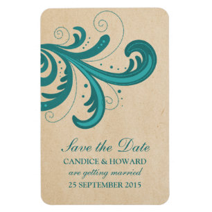 Stylish Swirls Save the Date Magnet, Teal Magnet