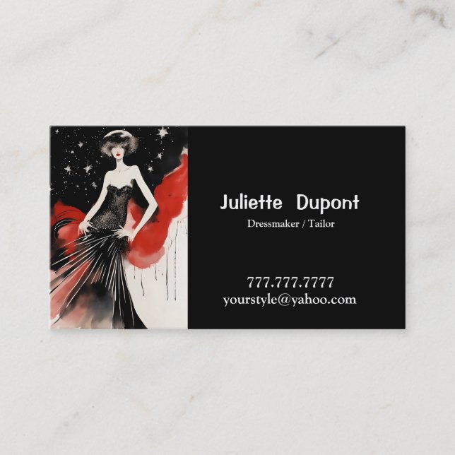 Stylish Tailor Dressmaker black Business Card (Front)